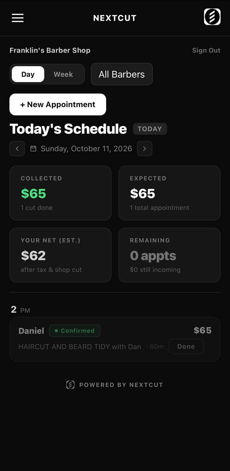 Today's schedule in NEXTCUT
